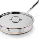 All-Clad Copper Core 5-Ply Stainless Steel Sauté Pan with Steel Lid 5 Quart Induction Oven Broiler Safe 600F Pots and Pans, Cookware Silver