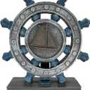 Nautical Decor Rudder-Figurine Mediterranean Style - Blue Boat Steering Model Resin Handicraft White Statue for Bookshelf Desktop Home Decoration