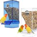 kathson No-Mess Bird Cage Feeder Automatic Parrot Feeders Seeds Container Acrylic Finch Foraging Feeders Parakeet Food Dispenser Cage Accessories for Small Birds Canary Budgie Lovebirds (Blue+Clear)