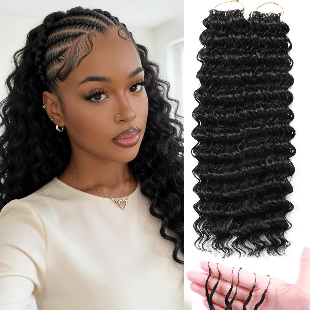 Curly Feather Crochet Hair Human Hair Feeling 100 Roots Pre-Separated miracle knot 18 Inch Deep Wave crochet Hair For Black Women (1B, 18 Inch-100 Roots)