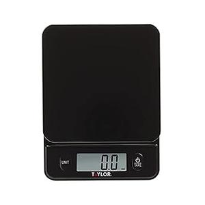 Taylor Glass Top Food Scale with Touch Controls, 11 lb Capacity, Sleek Black Design for Precision Food Measurement in Grams and Ounces