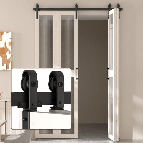 Enconker 60" Bi-Folding Sliding Barn Door Hardware Kit for 4 Doors, Modular Track System with Side-Mounted Rollers, Smooth and Space-Saving Folding Solution, Fit 4 x 14in Door Panel