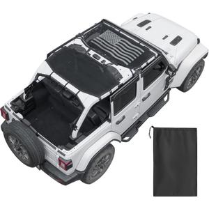 JOYTUTUS Mesh Sun Shade Top for Wrangler JL 4-Door (2018-2026), US Flag Sunshade, Custom-Fit Integrated No-Slip Straps for Easy Install, UV Blocking, Wind & Noise Reduction (Front & Rear)