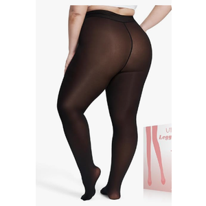 Plus Size Fleece Lined Tights for Women, Fake Translucent Warm Winter Leggings, Control Top Thermal Tights 3X-4X