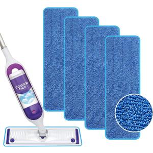 Reusable Power Mop Refill Pads for Swiffer Power Mop Starter Kit - Swifter Powermop Pads Refills - Multi-Surface & Wood Mopping Pad Refill for Floor Cleaning - Washable Microfiber Pad, 4 Pack