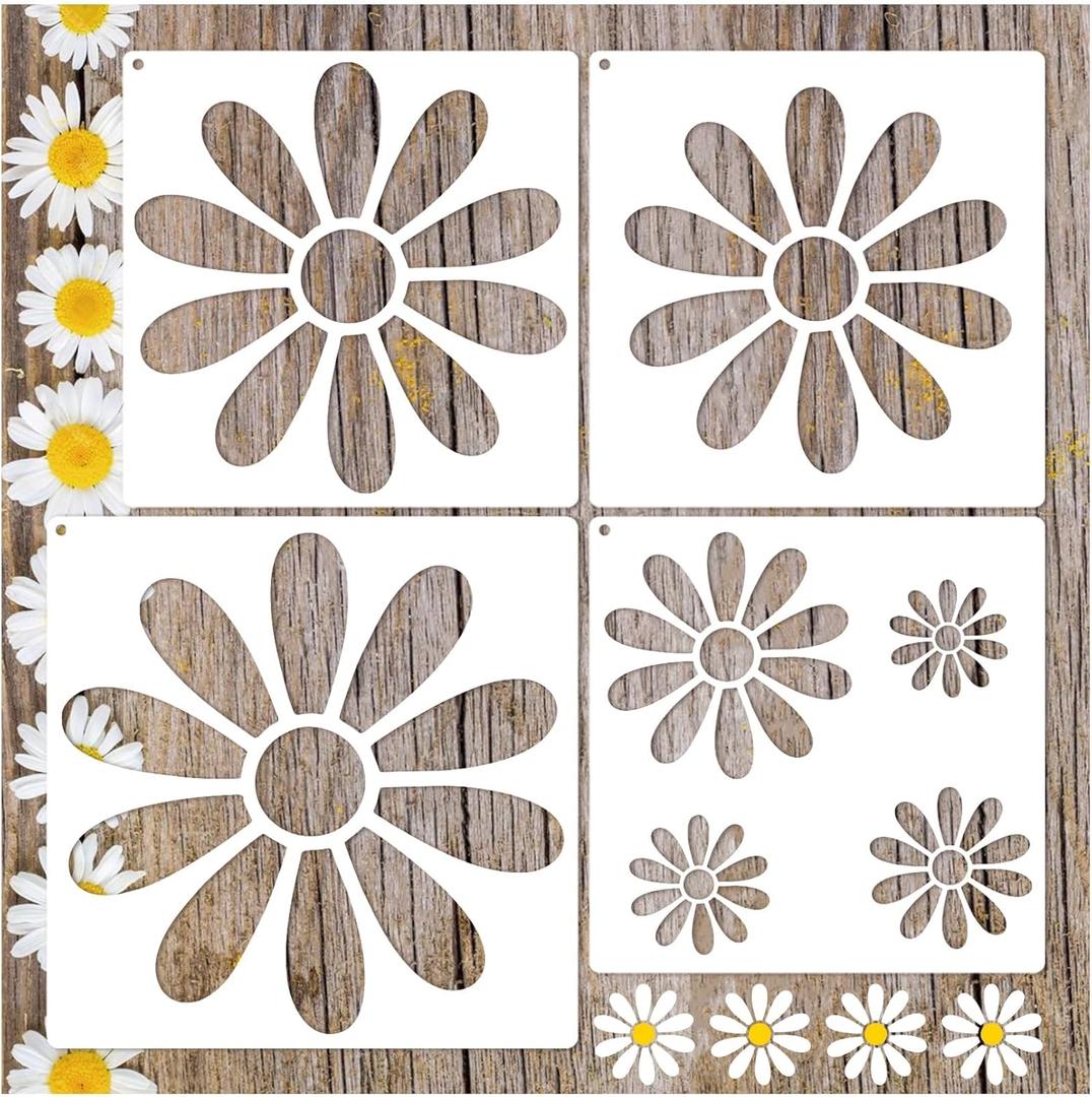 Large Flower Stencils for Painting on Wood, 13.8 Inch Spring Daisy Floral Stencil Reusable Large Flower Paint Templates for Walls DIY Crafts Fence Canvas Cake Fabric (Flower4)