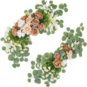 H&S BRIDAL Wedding Arch Flowers, Artificial Rose Dalia Floral with Mums Greenery Eucalyptus, Set of 2 Silk Flower Arrangements for Welcome Sign, Ceremony Backdrop,Reception Home Wall Decor