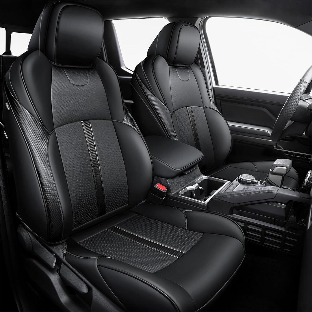 Leather Seat Covers Custom Fit for 2024 2025 Tacoma Gen 4th Double Cab - Fully Covered - Fit Like a Glove - Center Console Armrest Covers Included - for Tacoma Accessories