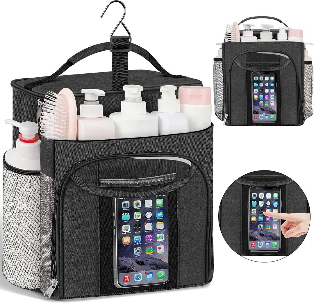 Attmu Mesh Shower Caddy Portable for Dorm College Essentials, Large Capacity Separate Compartment Hanging Toiletry Bag for College Student Camping Gym Travel Essentials (Black)