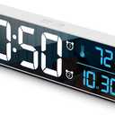 Digital Clock, Clock For Bedroom, Clocks For Living Room Decor, Desk Table Clock, Alarm Clock Large Display with Date Week Temperature, Automatic Brightness Dimmer, Smart Cool Modern (White Blue)