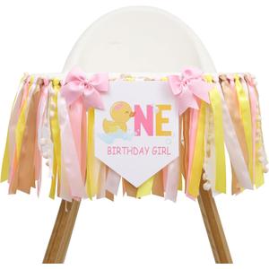 Rubber Duck 1st Birthday High Chair Banner-Pink Bow Girl's 1st Birthday Decoration, Duck One High Chair Banner, Personalized Duck High Chair Garland, Bow Princess Theme Party Supplies