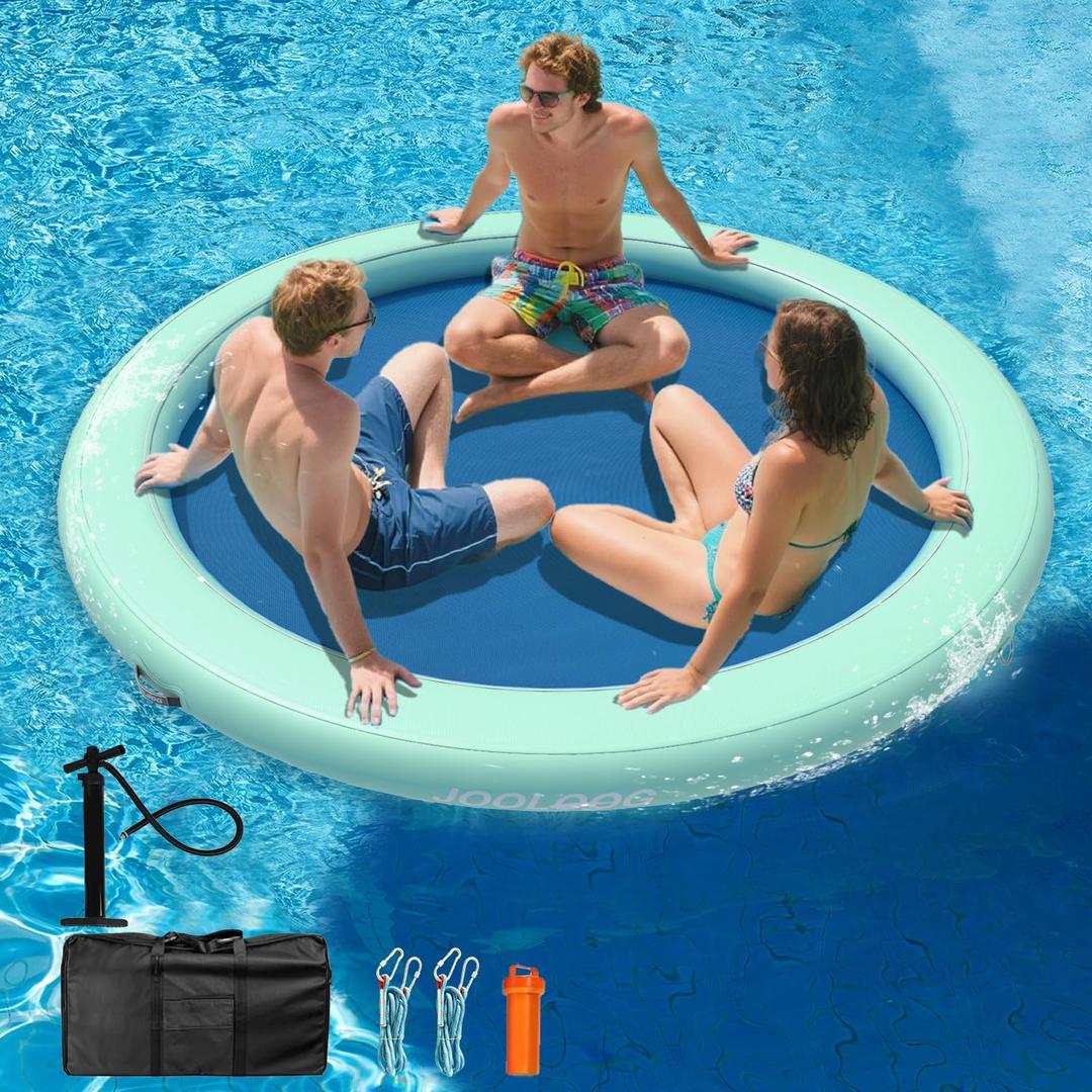 Inflatable Water Hammock 3.6FT/6FT/8FT Round Float Ring, Adults Heavy Duty River Inflatable Stable Platform Raft Water Floating Docks Mat for Lake and Pool (Mint Green+Blue (8' Circle))