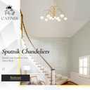 CATINER Large Sputnik Chandeliers 12 Lights Modern Gold Chandelier for High Ceiling L52” Mid Century Ceiling Pendant Light Fixtures with Milk Glass Globe Shades for Living Dining Room Foyer Staircase