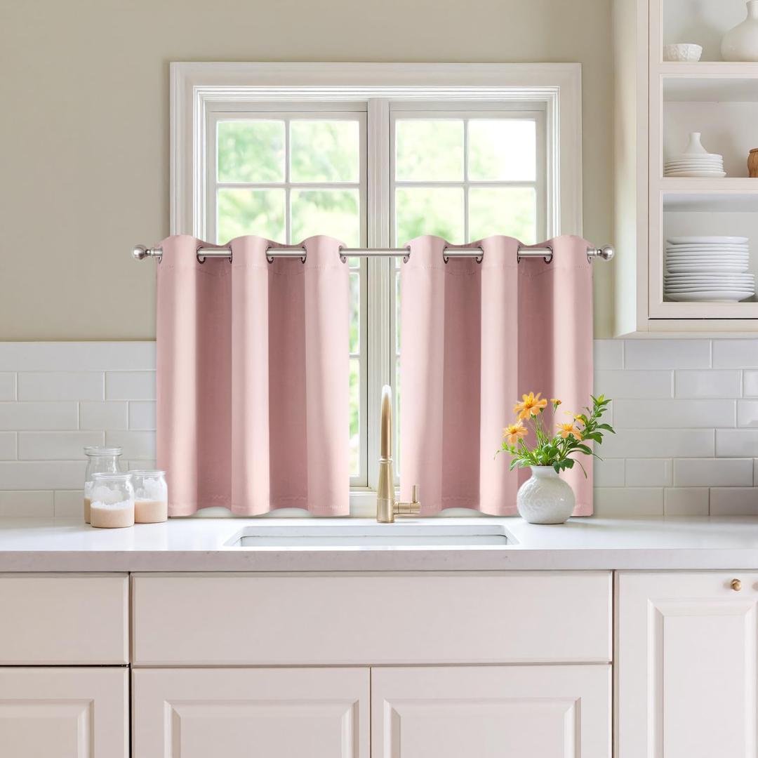 MIULEE Short Curtains for Windows - Baby Pink Blackout Half Window Curtains Thermal Insulated Privacy Drapes for Kitchen Bedroom Bathroom Grommet Top Small Basement Tiers W40 x L36 Inch 2 Panels