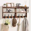 29" Coat Rack Wall Mount with Shelf, Pine TwoTier Wall Shelf Mounted Coat and Key Hanger with 7 Heavy Duty Hooks 4 Key Hooks, Entryway Key Holder with Mail Holder for Bedroom,Living Room (Brown)