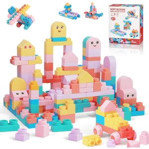 Soft Building Block Sets for Toddler Aged 2 3 4 5 6 Years Old.Preschool Toy for Early Childhood Education and I-Interactive.Toddler Block Toys with 101 Pcs and Storage Bag.Gift Ideas for Kids Age 18M+