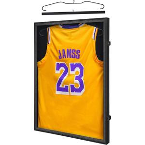 KCRasan Jersey Frame Display Case - Jersey Display Case - Large Lockable Frames Shadow Box with UV Protection for Baseball Basketball Football Soccer Hockey Sport Shirt, Black Finish, Black Locks