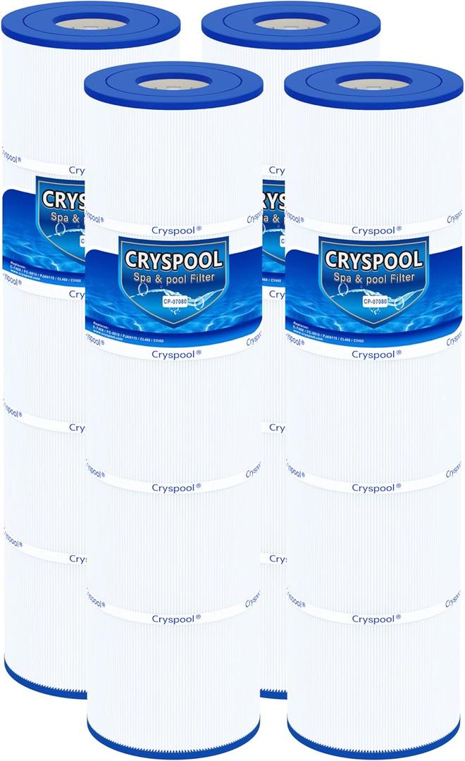 Cryspool 07080 Filter Compatible with Jandy CL460, CV460, A0558000, R0554600, PJAN115, C-7468, FC-0810, 4X115 sq.ft Pool Filter Cartridges, 4 Pack