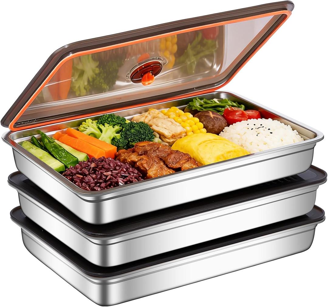 3 Pack Stainless Steel Food Storage Containers with Airtight Lids - Stackable, BPA-Free, Dishwasher/Freezer Safe for Meal Prep, Leftovers & Snacks, 13.1 inches x W x 1.89 inches