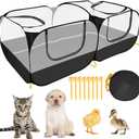 SlowTon Small Animals Playpen, Portable Large Chicken Run Coop with Detachable Bottom Breathable Transparent Mesh Walls, Foldable Pet Enclosure for Puppy Kitten Rabbits Indoor Outdoor (Black)