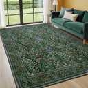Dadasgk Floral 9x12 Area Rugs for Living Room Bedroom, Soft Washable Rugs 9x12 Stain Resistant, Ultra-Thin Non-Slip Boho Dining Room Rug Non-Shedding Accent Carpet for Guestroom Office, Dark Green