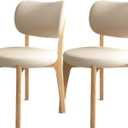 Solid Wood Dining Chairs Set of 2,Mid Century Modern Dining Chairs with Curved Backrest & Wood Frame,Upholstered Dining Room Chairs for Kitchen, Living Room Natural Wood+Light Khaki