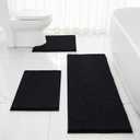 HOMEIDEAS 3 Pieces Bathroom Rugs, Extra Large Ultra Soft Non Slip Absorbent Chenille Toilet Bath Mat Set (Black,17"x24"+20"x48"+U Shape 20"x24")