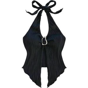 Milumia Women's Backless Halter Top Y2k Going Out Crop Tank Tops Party Clubwear (Black, S)