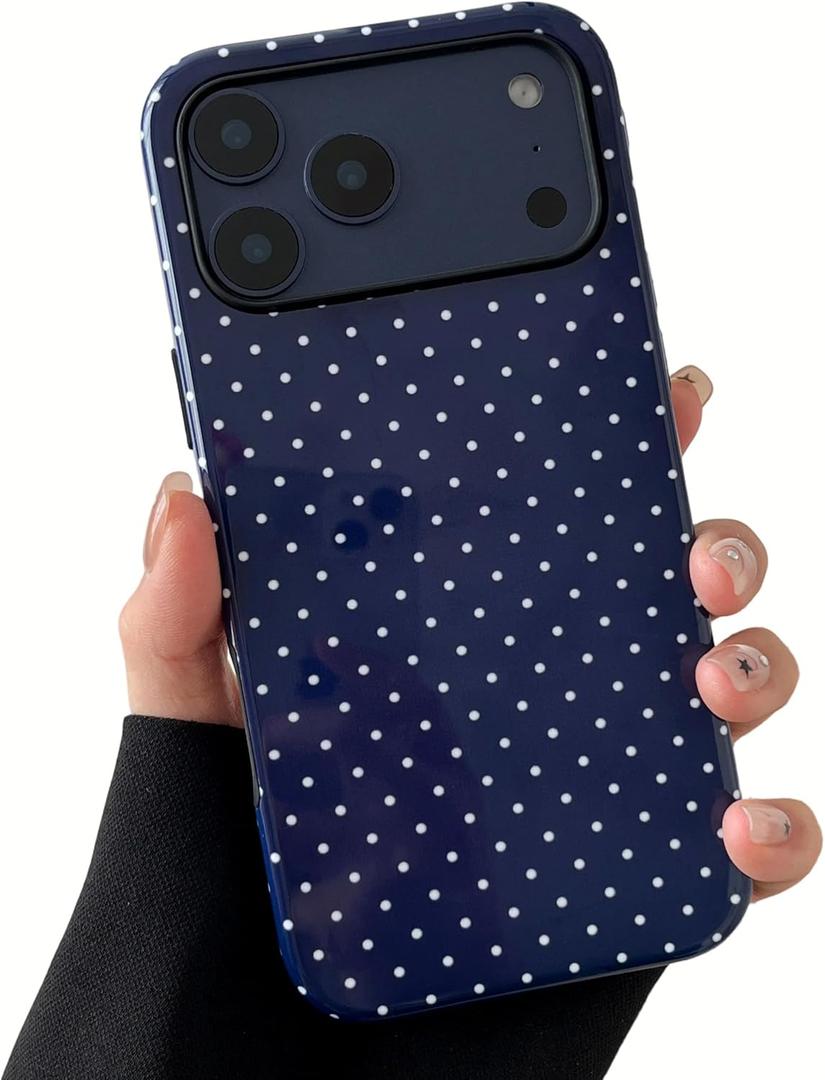 ZTOFERA Magnetic Case for iPhone 17 Pro Max, Compatible with Magsafe, Polka Dot Aesthetic Phone Case Cute for Girl Women, Hard PC+Soft TPU Protective Phone Cover for iPhone 17 Pro Max-Navy Blue