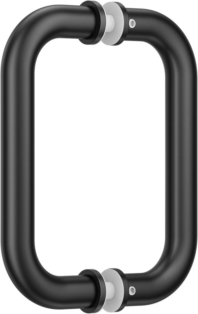 Ranbo Matte Black 6" CTC Tubular Back-to-Back Shower Door Handle3/4" Diameter Pull Handles with Metal Washers, for 1/4"- 1/2" Thick Glass and 1-3/8" - 2-1/6" Thick Wooden or Metal Doors