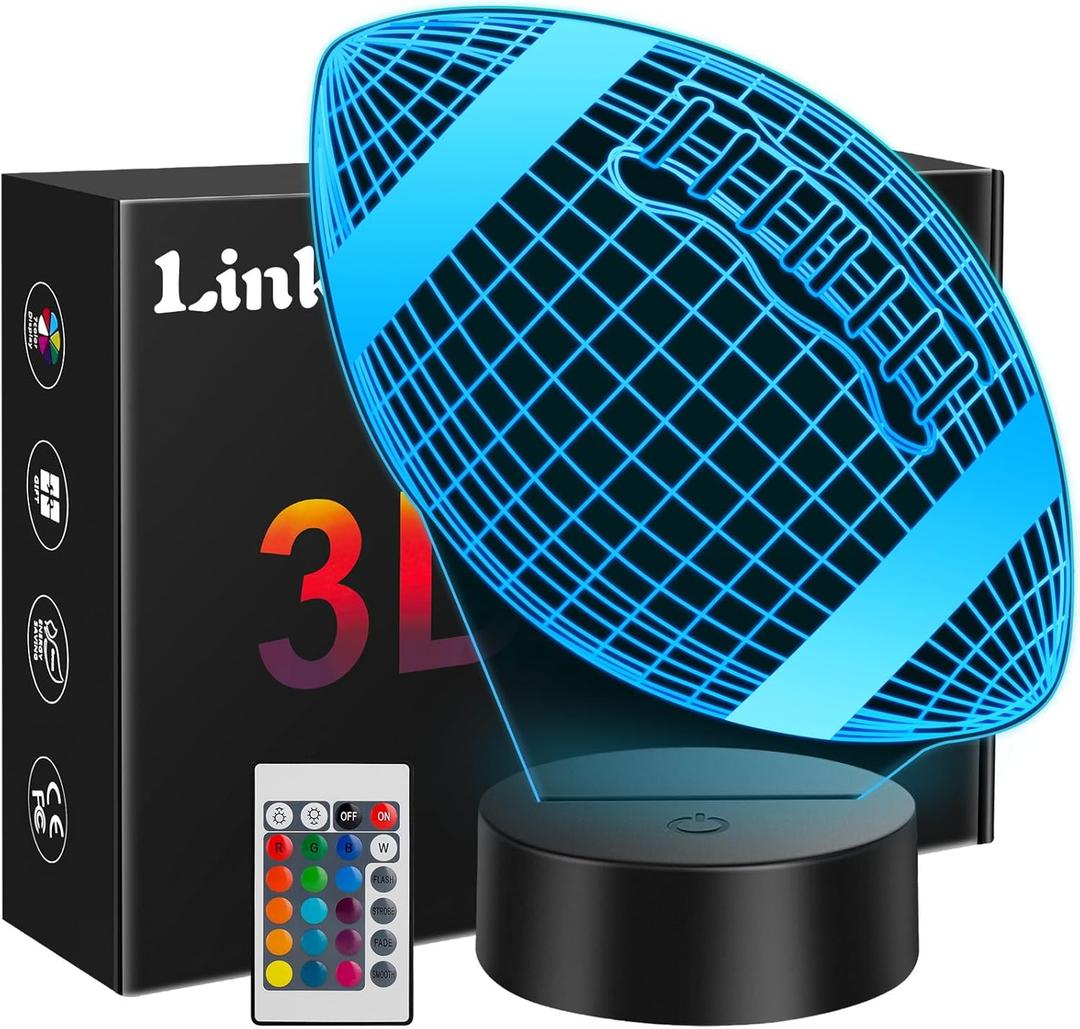 Linkax Football Gifts for Teens Boys Girls, Rugby 3D Illusion Night Light Christmas Gifts for 6 7 8 9 10 11 12 13 Year Old Birthday Presents Room Decor