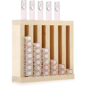 Wonderjune 1 Pcs 6 Slot Wooden Lipsticks Holder 0.7 Inch Lip Balm Tube Holder Lip Gloss Organizer Display Wood Lipsticks Tube Tower Organizer for Market Craft Booth Room Display (Wood Color)