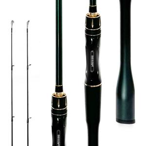 SEASIR Dark Dragon Carbon Fiber Fishing Rod, Dual Tips Medium & Medium Light Spinning Rod, Saltwater Freshwater Baitcasting Rod, 2 Piece Baitcaster Rod, Ultralight, Ceramic Ring, Black/Green Spinning 2.4m-m/Ml-f