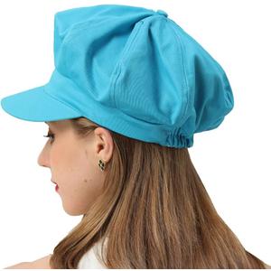 Womens Newsboy Cap Summer Beret Cap- 100% Cotton 8 Panels Vintage Cabbie Hat- Octagonal Visor Cap for Women Girls Ladies Gift (Blue)