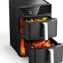 Dual Basket Air Fryer, 12.6QT Family-Size for 1012 People, XL Basket for 6LB Whole Chicken, DoubleStack Compact Design, 10-in-1 Functions with Reheat, Dehydrate & SyncFinish, Dishwasher-Safe, Black