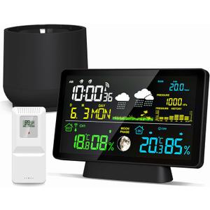 Wireless Rain Gauge and Weather Station, Digital Rain Gauge Outdoor Home Weather Station with Thermometer, Hygrometer, Atomic Clock, Weather Forecast and Barometer, Weather Station with Rain Gauges