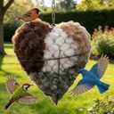 Handmade Fiber Bird Nesting Heart, 2026 New Birds Nests Material Holder, Refillable Hummingbird Nest Holder, Winter Tree Shelter for Wild Birds