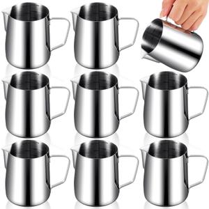 Dandat 8 Pcs Milk Frothing Pitcher Espresso Steaming Pitchers 12 Oz Stainless Steel Milk Steamer Cup Frother Jug for Espresso, Latte Art, Chai Cappuccino Hot Chocolate
