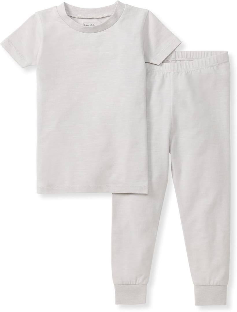 Burt's Bees Baby Unisex Baby Honeysoft 2 Pc Pajamas,Jersey Slub Short Sleeve Tee and Pant Set,Organic Cotton & Lyocell Blend (5T, Feather)