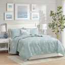 Harbor House Seaside Reversible Cotton Quilt Set Coastal Clam, Starfish, Coral Embroidery, All Season, Pre-Washed Coverlet Bedding Layer, Decorative Pillow, King/Cal King(108"x90") Seafoam 4 Piece