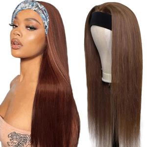 22 Inch #4 Chocolate Brown Headband Wig Human Hair 150% Density Grade 8A Unprocessed Brazilian Virgin Hairs Machine Made Brown Straight Headband Wig Human Hair None Lace Front Wig