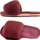 COFACE Fuzzy Womens Slippers with Arch Support Open Toe Orthopedic Fur Slipper Indoor Outdoor, Winered US 6