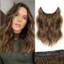 Halo Hair Extensions 12 Inch Invisible Wire Hair Extensions Adjustable Long Wavy Hairpiece Synthetic Upgrade 4 Secure Clips in Hairpieces 12 Inch,Medium Brown Mixed Golden Brown