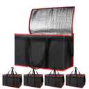 Bodaon 4-Pack Cooler Insulated Food Delivery Bag for Doordash/Uber Eats, XXX-Large Thermal Bags for Catering/Hot Pizza, Travel/Camping Essentials/Picnic/Grocery Reusable Warmer Frozen, Black-Red Edge