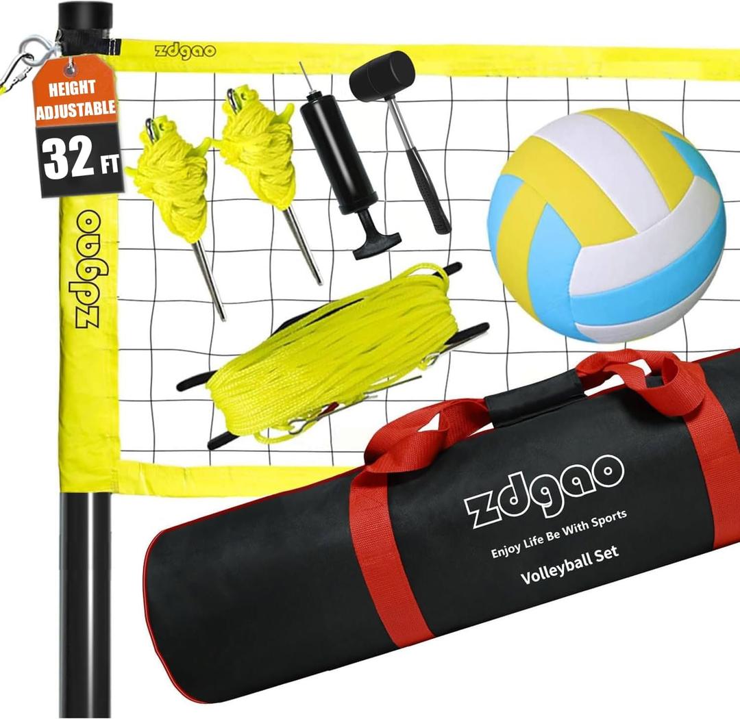 Zdgao 32FT Outdoor Portable Adjustable Height Volleyball Net System