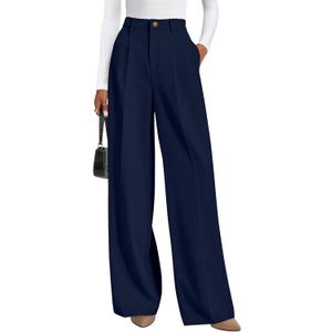PRETTYGARDEN Womens Wide Leg Dress Pants 2026 Business Casual Flowy Work Palazzo Pants High Waisted Slacks Trousers (Medium, Navy)