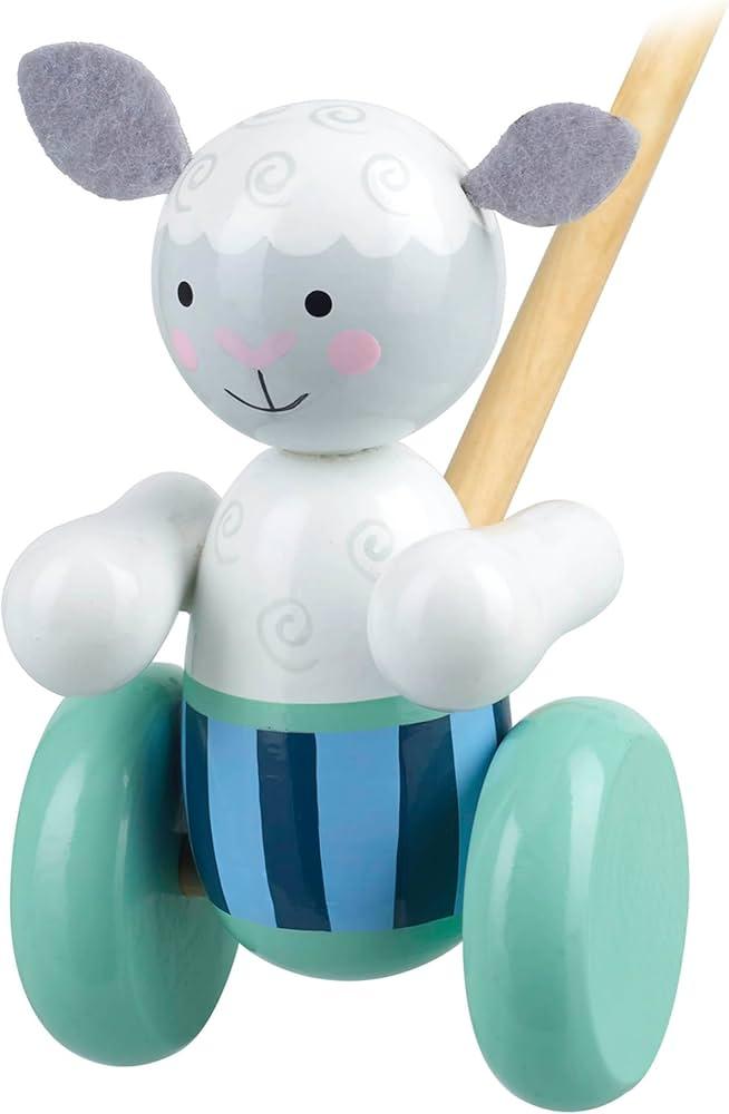 Push Along: Sheep - Wooden Toy, Colorful Wheeled Character w/Handle, Push & Pull, Encourage First Steps, Toddler & Kids, Ages 1+