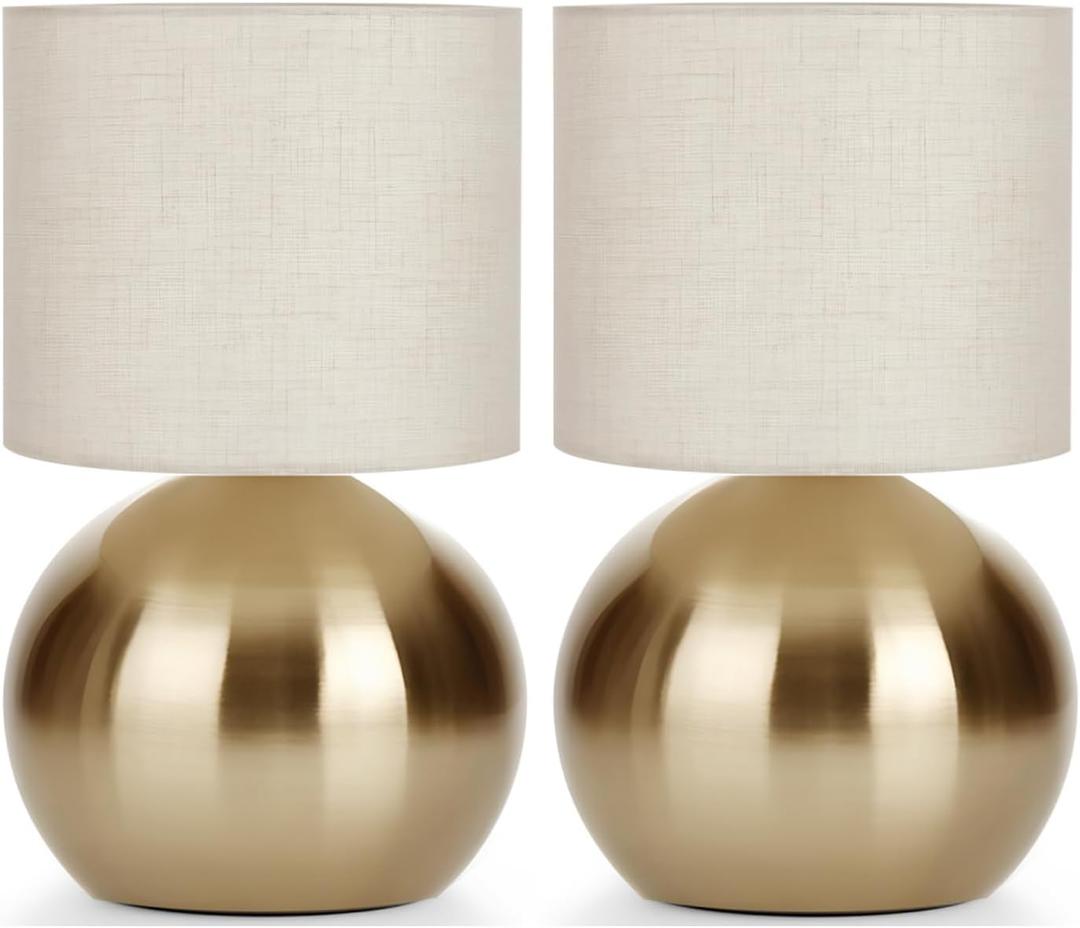 Modern Small Table Lamp Set of 2, Minimalist Nightstand Bedside Lamps with One-Button Inline Switch, 10.4 Inch Desk Light for Bedroom, Living Room,Including Light BulbGolden