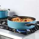 Farberware Dishwasher Safe Nonstick Jumbo Cooker/Saute Pan with Helper Handle -Aluminum, 6 Quart, Blue