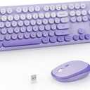 Wireless Keyboard and Mouse Combo, 2.4GHZ Typewriter Retro Full Size Keyboards, Cute Colorful Computer Keyboard and Wireless Mouse for Laptop/Desktop/Windows/PC (Purple Gradient)